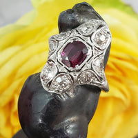 Platinum Pink Red Sapphire & Diamond estate Deco c.1920's Ring