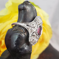 Platinum Pink Red Sapphire & Diamond estate Deco c.1920's Ring