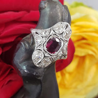Platinum Pink Red Sapphire & Diamond estate Deco c.1920's Ring