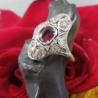 Platinum Pink Red Sapphire & Diamond estate Deco c.1920's Ring