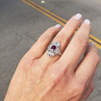 Platinum Pink Red Sapphire & Diamond estate Deco c.1920's Ring