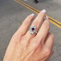 Platinum Pink Red Sapphire & Diamond estate Deco c.1920's Ring