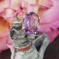 18k Yellow Gold oval AMETHYST estate Cocktail Ring