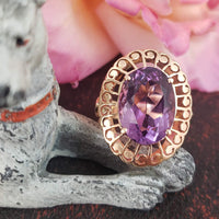 18k Yellow Gold oval AMETHYST estate Cocktail Ring