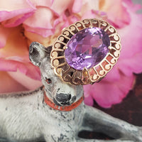 18k Yellow Gold oval AMETHYST estate Cocktail Ring