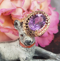 18k Yellow Gold oval AMETHYST estate Cocktail Ring