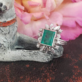 10k white gold Emerald & Diamond estate Retro ring