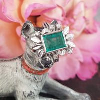 10k white gold Emerald & Diamond estate Retro ring