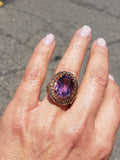 18k Yellow Gold oval AMETHYST estate Cocktail Ring