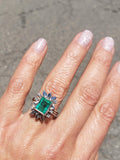 10k white gold Emerald & Diamond estate Retro ring