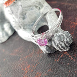 18k white gold pink sapphire & diamond estate Deco Ring