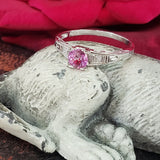 18k white gold pink sapphire & diamond estate Deco Ring