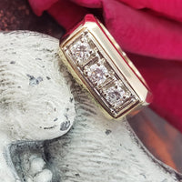 14k gold 3 diamond estate band ring - apx .57ct tw