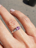 18k white gold pink sapphire & diamond estate Deco Ring