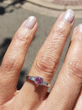 18k white gold pink sapphire & diamond estate Deco Ring