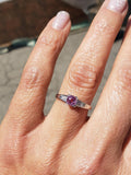 18k white gold pink sapphire & diamond estate Deco Ring