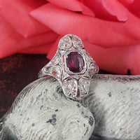 Platinum Pink Red Sapphire & Diamond estate Deco c.1920's Ring