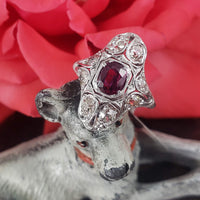 Platinum Pink Red Sapphire & Diamond estate Deco c.1920's Ring
