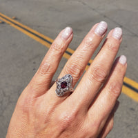 Platinum Pink Red Sapphire & Diamond estate Deco c.1920's Ring