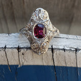 Platinum Pink Red Sapphire & Diamond estate Deco c.1920's Ring