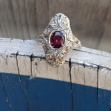 Platinum Pink Red Sapphire & Diamond estate Deco c.1920's Ring