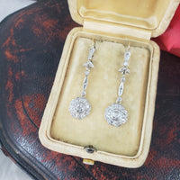platinum & 18k gold Edwardian old cut diamond filigree lever back earrings