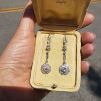 platinum & 18k gold Edwardian old cut diamond filigree lever back earrings
