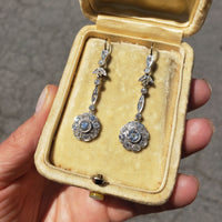 platinum & 18k gold Edwardian old cut diamond filigree lever back earrings