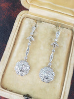 platinum & 18k gold Edwardian old cut diamond filigree lever back earrings