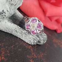 18k white gold pink tourmaline & mine cut diamond filigree Ring