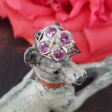 18k white gold pink tourmaline & mine cut diamond filigree Ring