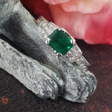14k white gold emerald cut Emerald & diamond engraved ring JCB