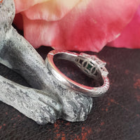 14k white gold emerald cut Emerald & diamond engraved ring JCB
