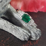 14k white gold emerald cut Emerald & diamond engraved ring JCB