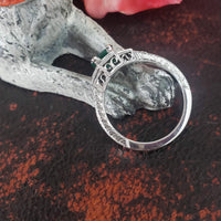 14k white gold emerald cut Emerald & diamond engraved ring JCB