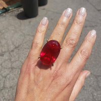 14k yellow gold HUGE BIG RED created ruby estate cocktail ring