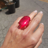 14k yellow gold HUGE BIG RED created ruby estate cocktail ring