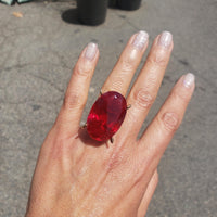 14k yellow gold HUGE BIG RED created ruby estate cocktail ring