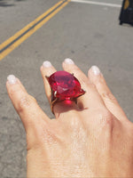 14k yellow gold HUGE BIG RED created ruby estate cocktail ring