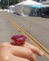 14k yellow gold HUGE BIG RED created ruby estate cocktail ring