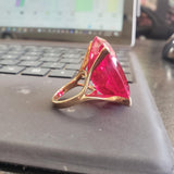 14k yellow gold HUGE BIG RED created ruby estate cocktail ring