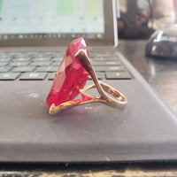 14k yellow gold HUGE BIG RED created ruby estate cocktail ring