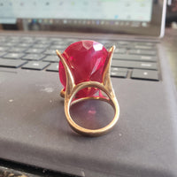 14k yellow gold HUGE BIG RED created ruby estate cocktail ring
