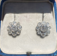 Edwardian platinum estate old mine cut diamond lever back earrings