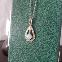10k white gold Opal Art Deco c.1920's necklace pendant