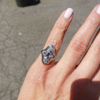 18k white gold Diamond & Sapphire estate Art Deco filigree glove shield Ring