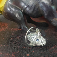18k white gold Diamond & Sapphire estate Art Deco filigree glove shield Ring