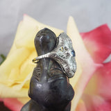 18k white gold Diamond & Sapphire estate Art Deco filigree glove shield Ring