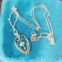 10k yellow gold filigree Turquoise necklace pendant