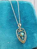 10k yellow gold filigree Turquoise necklace pendant